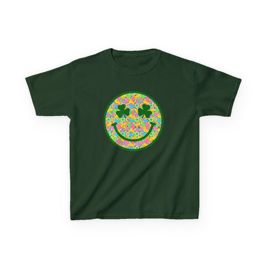 Kids T‑Shirt — Colorful Flower Smile Face Tee (Shamrock Eyes)