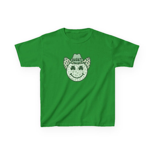 Kids Tee — Green Cowboy Smile Face Graphic