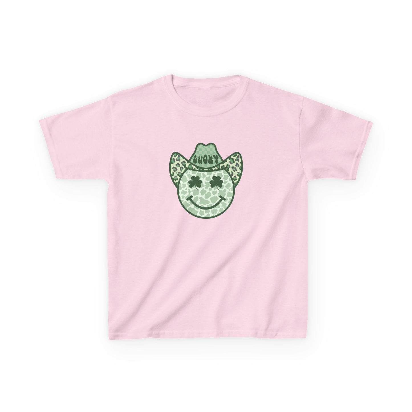 Kids Tee — Green Cowboy Smile Face Graphic