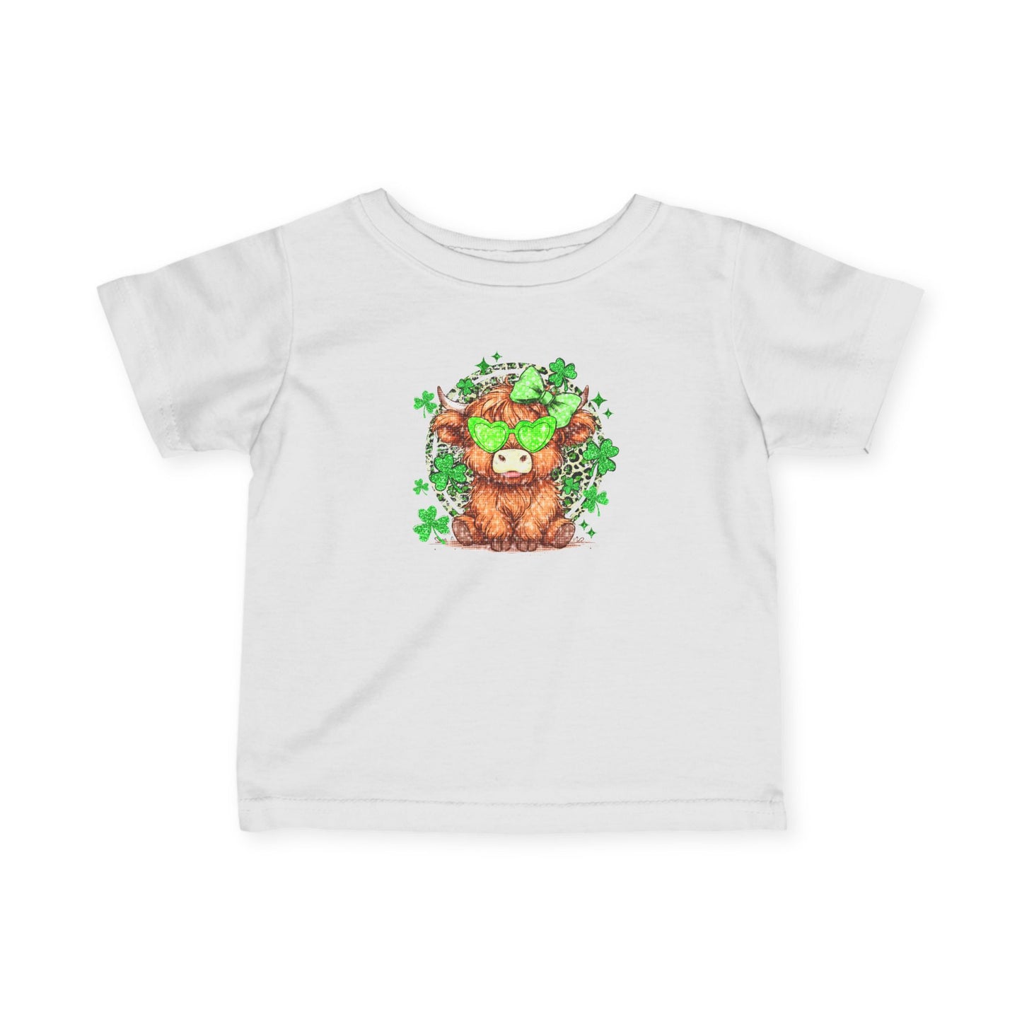 Infant Tee — St. Patrick’s Highland Cow with Shamrocks Baby Shirt