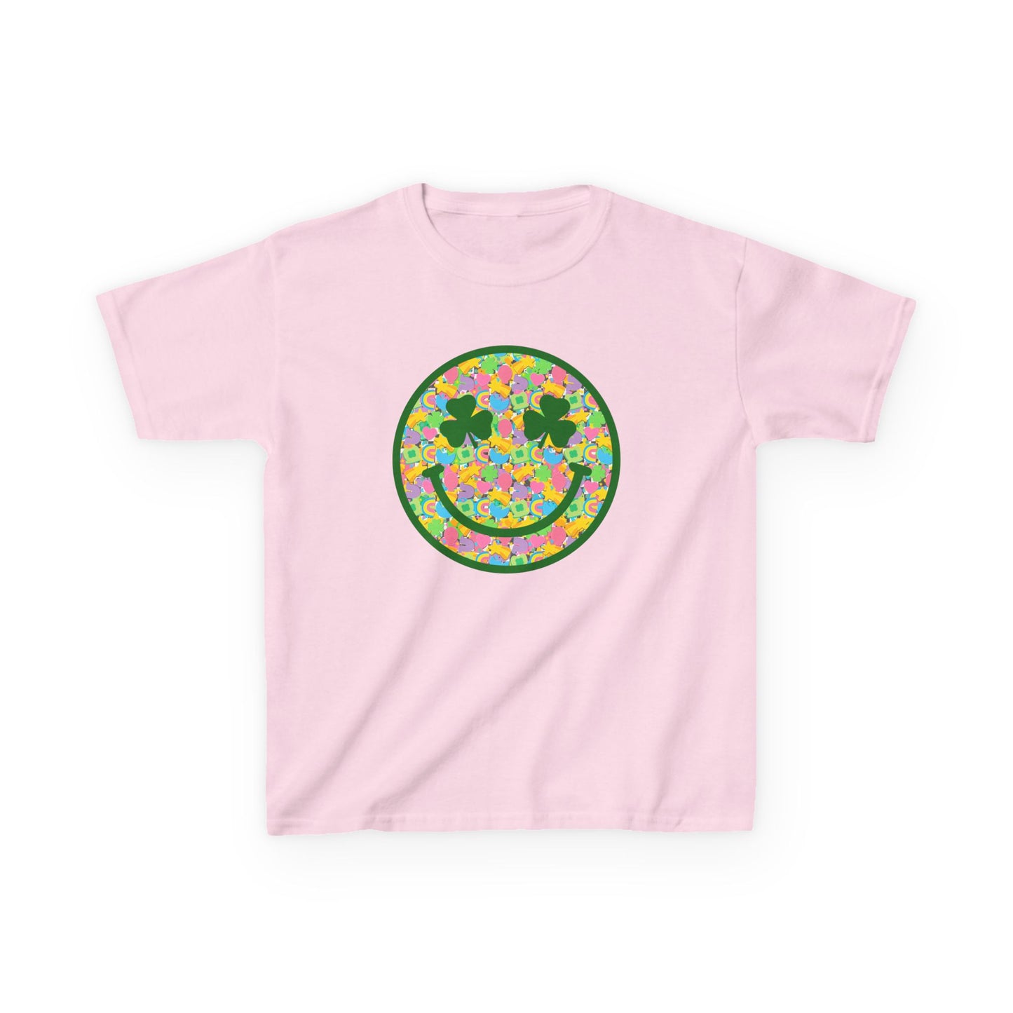 Kids T‑Shirt — Colorful Flower Smile Face Tee (Shamrock Eyes)