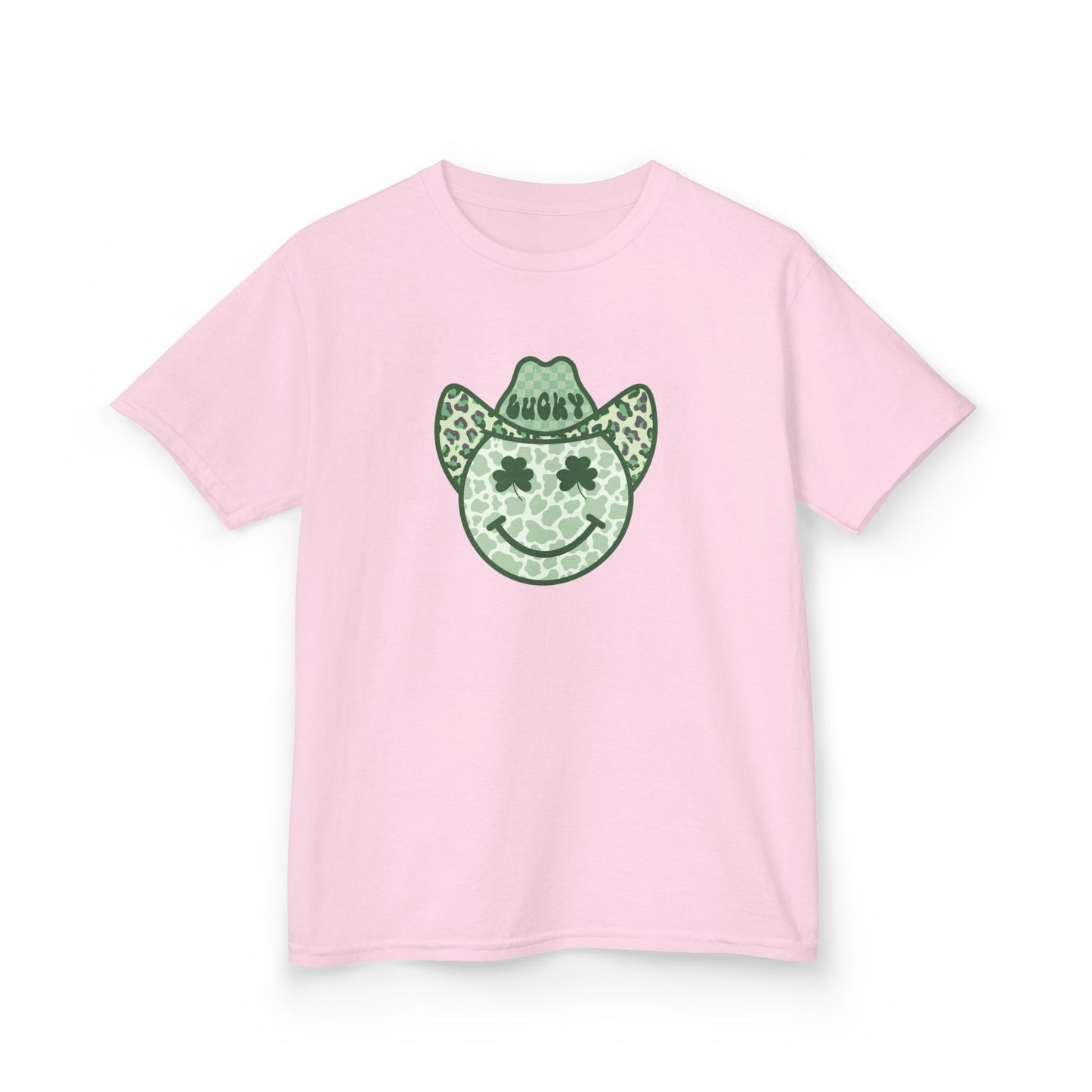 Kids Tee — Green Cowboy Smile Face Graphic