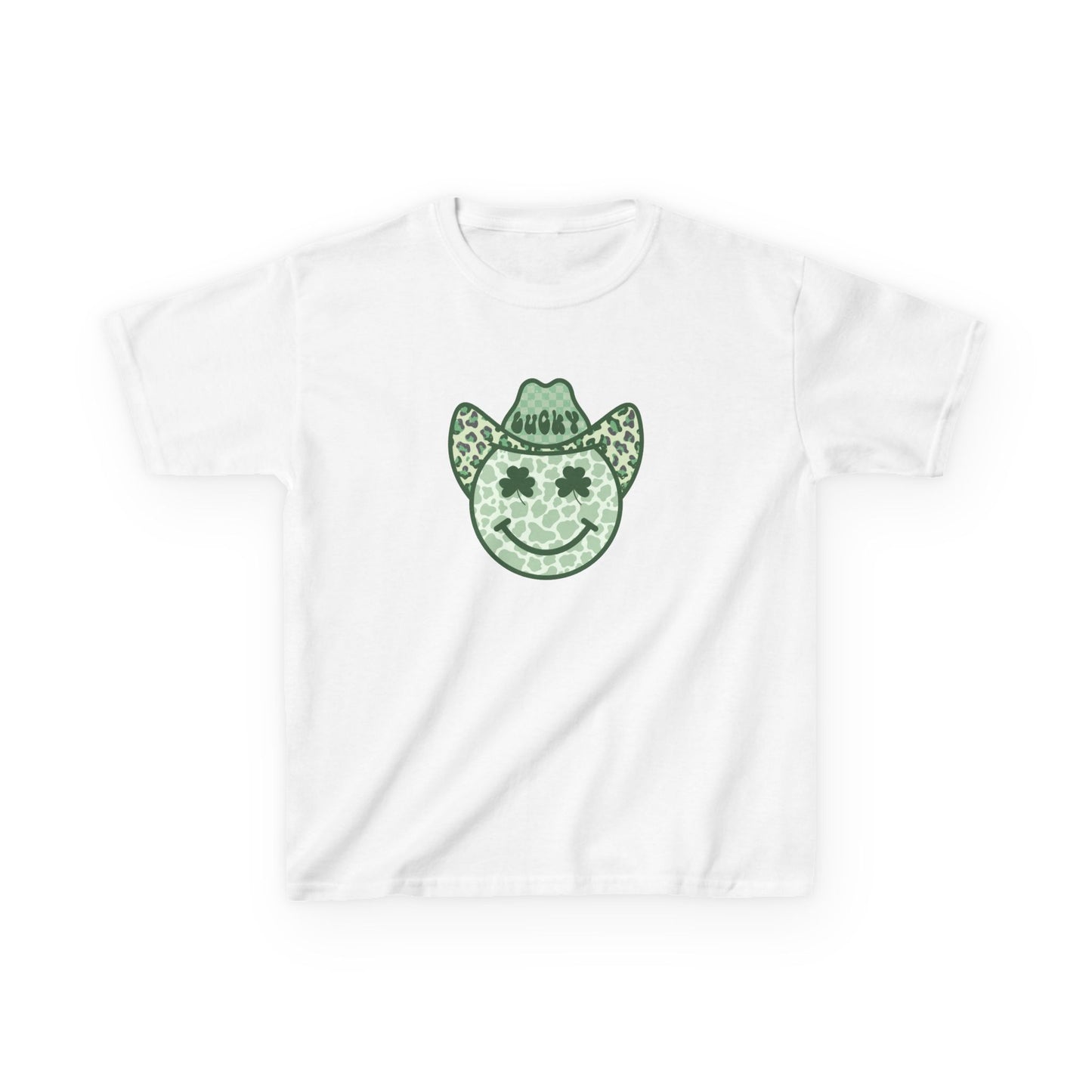 Kids Tee — Green Cowboy Smile Face Graphic