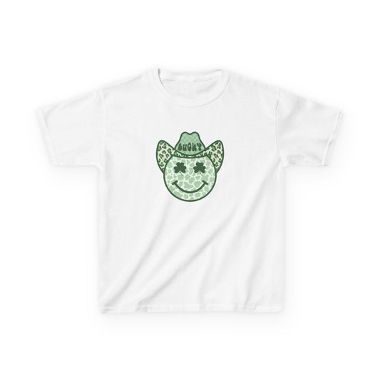 Kids Tee — Green Cowboy Smile Face Graphic