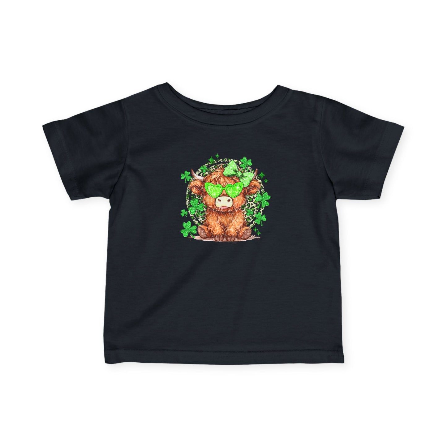 Infant Tee — St. Patrick’s Highland Cow with Shamrocks Baby Shirt