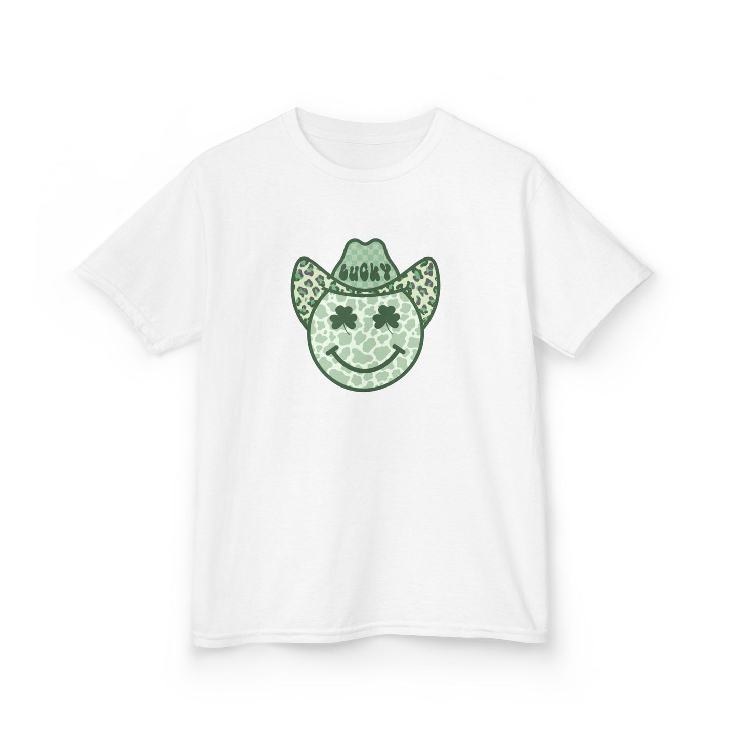 Kids Tee — Green Cowboy Smile Face Graphic