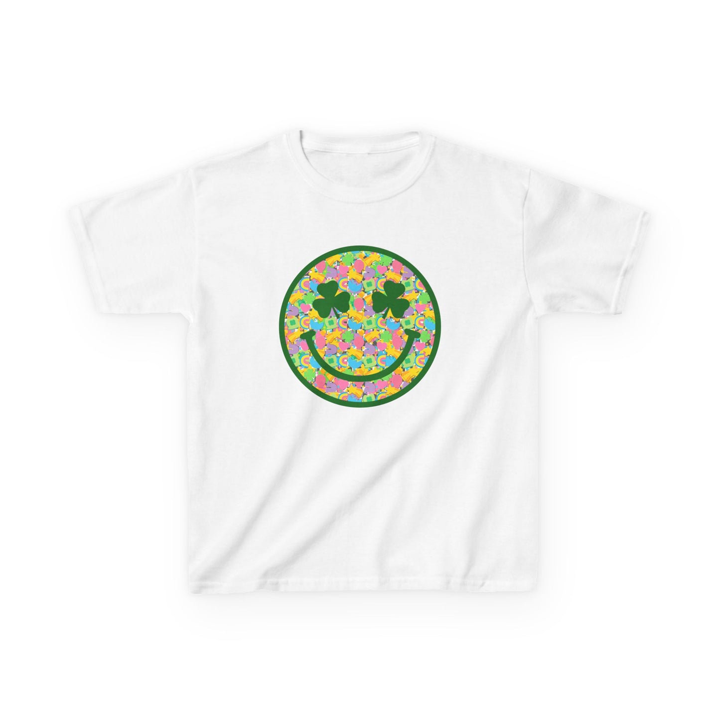 Kids T‑Shirt — Colorful Flower Smile Face Tee (Shamrock Eyes)