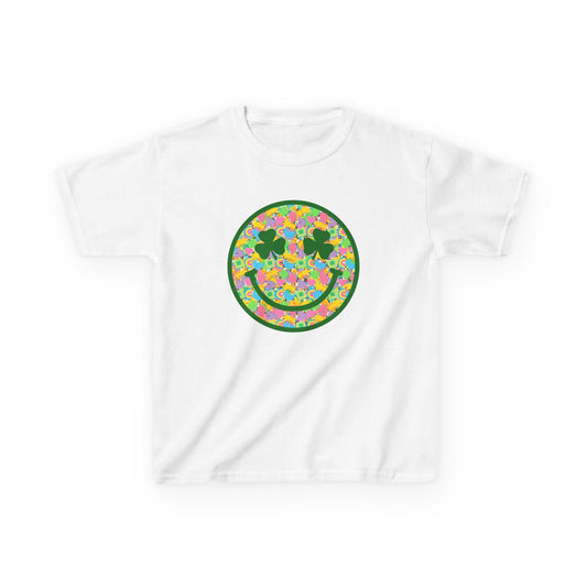 Kids T‑Shirt — Colorful Flower Smile Face Tee (Shamrock Eyes)