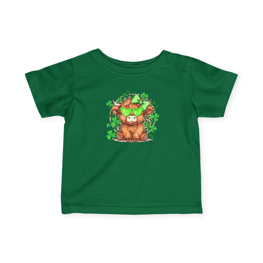 Infant Tee — St. Patrick’s Highland Cow with Shamrocks Baby Shirt
