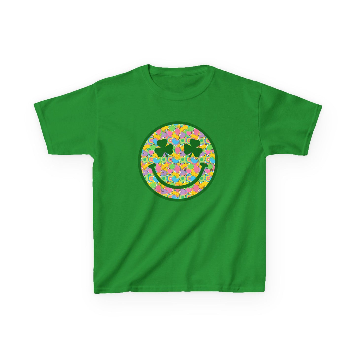 Kids T‑Shirt — Colorful Flower Smile Face Tee (Shamrock Eyes)