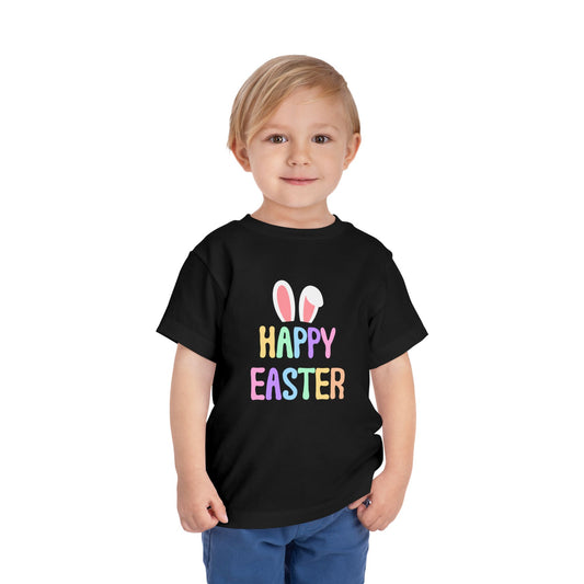 Toddler Tee - "Happy Easter" Pastel Bunny Ears Easter Shirt for Kids