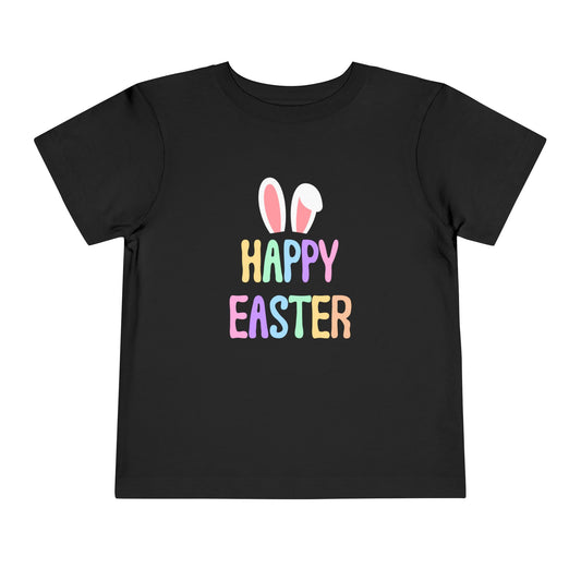 Toddler Tee - "Happy Easter" Pastel Bunny Ears Easter Shirt for Kids